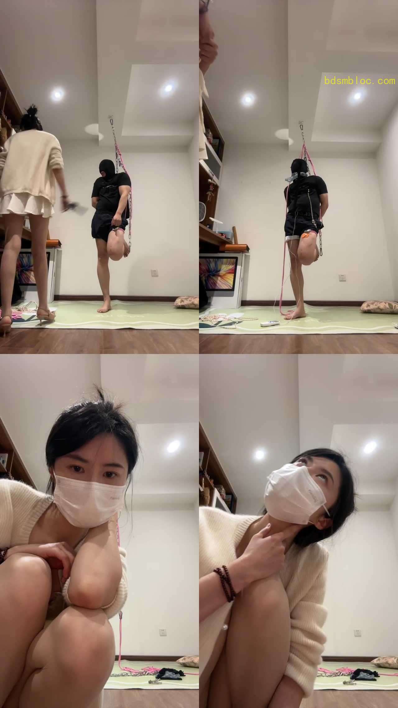 【周蜜】单脚吊缚/丝袜套头窒息/耳光/提档/电击