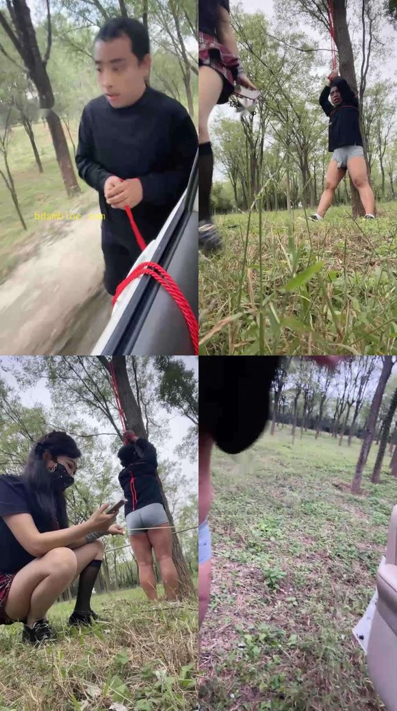 【喵主】户外用车遛狗/捆绑树上虐