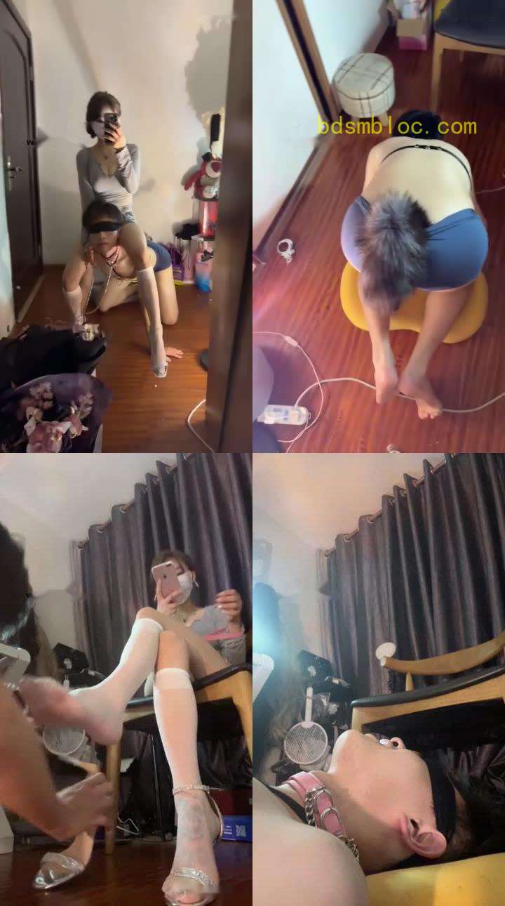 【不知名美女】短白丝高跟凉鞋调狗