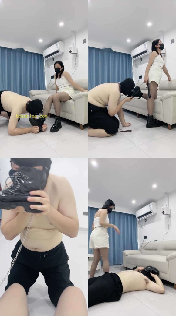 【物业素人】短靴灰丝踩踏虐打/强制闻臭鞋