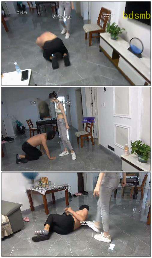 【艾琳】运动鞋暴力踢踹狠跺狗头藤条狂抽