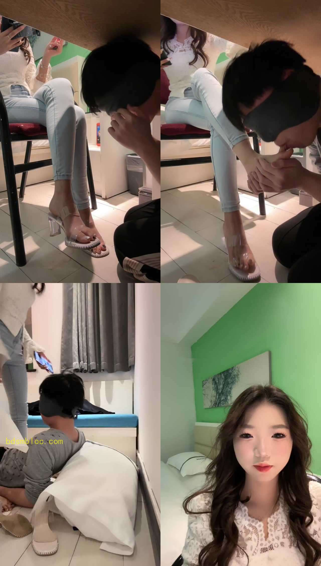 【珂儿大小姐】桌底视角-透明高跟凉鞋踩虐狂舔