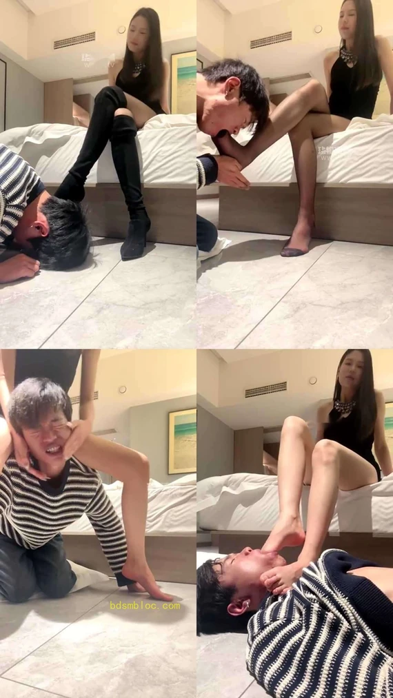 【姜也】女神长靴黑丝裸足调教恋足狗 舔脚深喉耳光玩乳训狗口水赏赐